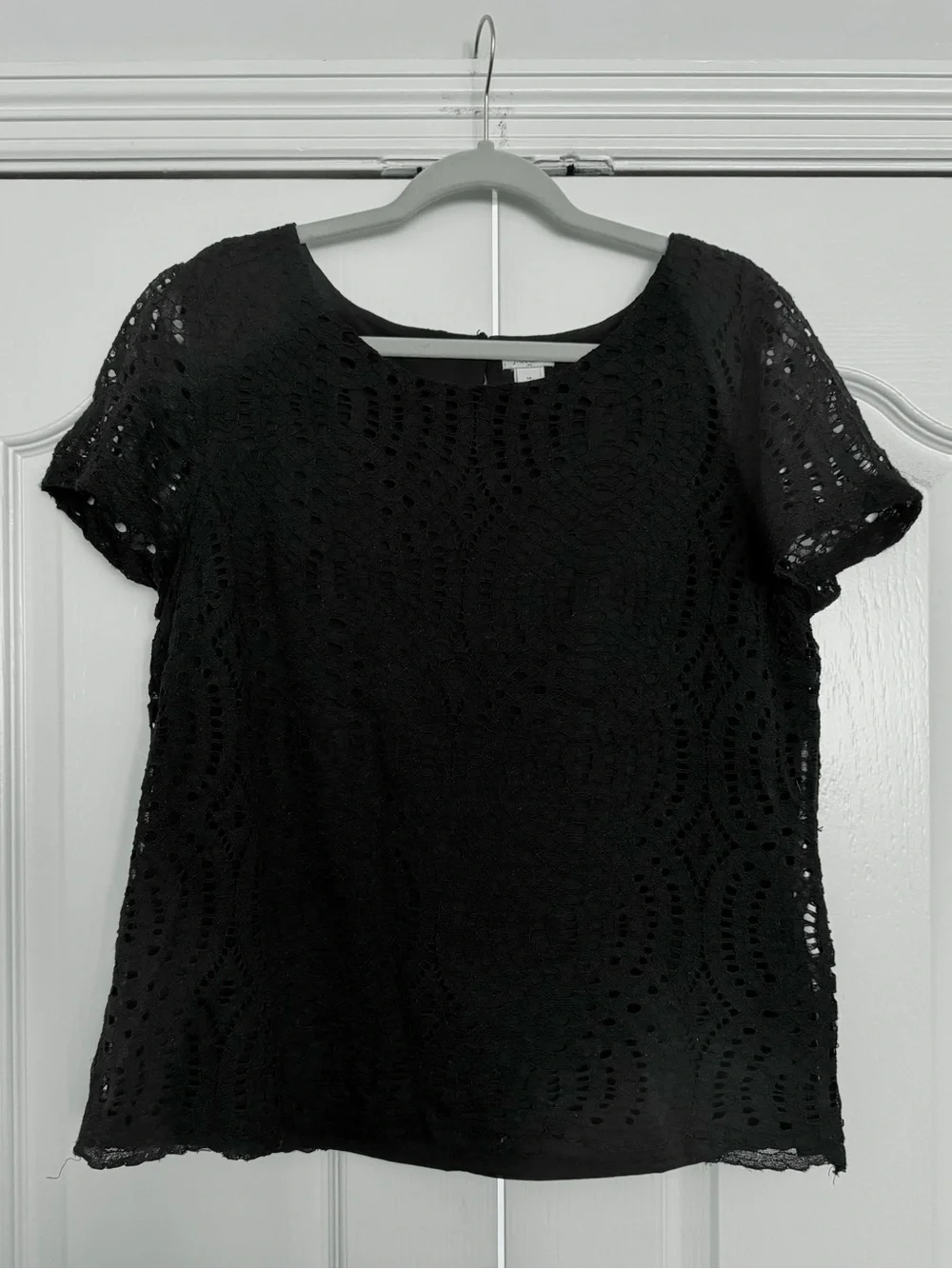 J. Crew Black Lace Short-Sleeve Top